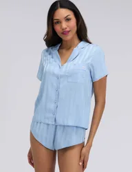 Satin Striped Revere Collar Shortie Set Blue Mix female