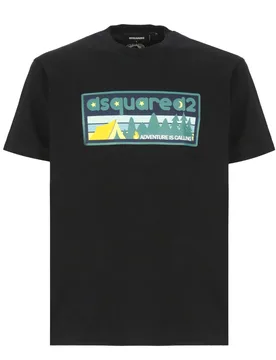 Mens Adventure Is Calling Black T-Shirt Cotton - Size Large - Dsquared2 - FashionsVida