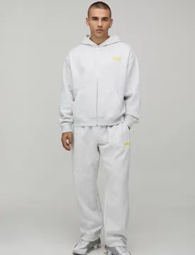 Herren Übergroßer Kastenförmiger Offizieller Trainingsanzug Mit Durchgehendem Reißverschluss Und Kapuze Grey Marl Größe XL - boohooMAN - FashionsVida