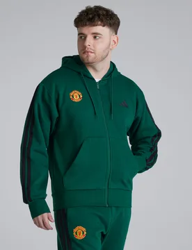 Manchester United x Essentials 3-Stripes Fleece Hoodie Green M - Adidas - FashionsVida