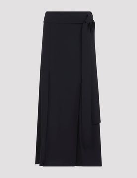 Knife Pleat Belted Midi Skirt