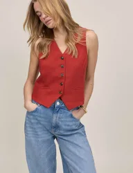 Linen Blend Waistcoat Red female