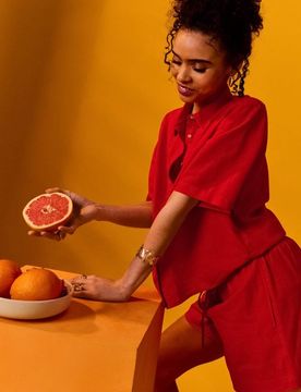Pantaloncini con miscela di lino - rosso