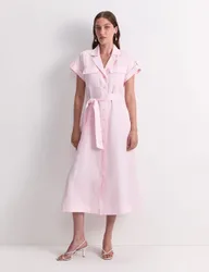 Lyocell Rich Belted Midi Shirt Dress Pink female