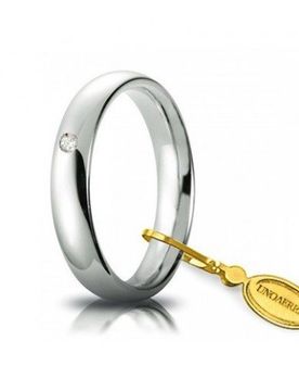 Fede Nuziale Comoda 4 mm Oro bianco con diamante