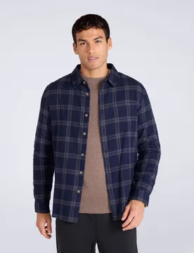 Cove' Mens Check Flannel Shirt Cotton Buttoned Breathable Top Blue - Size Large - Mountain Warehouse - FashionsVida