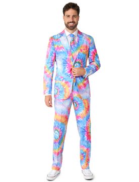 Suits Mr. Tie-Dye Hippiekostüm für Erwachsene blau-gelb-rosa
