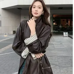 Fashion Leather Coat Women Autumn Winter PU Trench Coat
