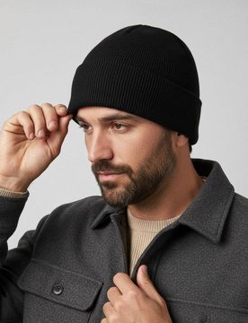 Cappello Beanie con miscela di viscosa - nero