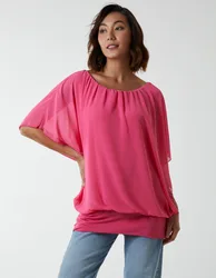 Double Layer Sheer Detail Blouse - S/M / PINK - female