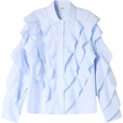 Camisa de mujer de algodón con volantes y cuello camisero