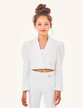 Blazer monopetto bianco cropped in crêpe con maniche a palloncino - Liujo - FashionsVida
