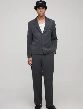 Men's Oversized Boxy Herringbone Suit Blazer Charcoal Size X-Large Charcoal XL - boohooMAN - FashionsVida