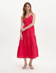 Pure Cotton V-Neck Strappy Midi Tiered Dress Pink female