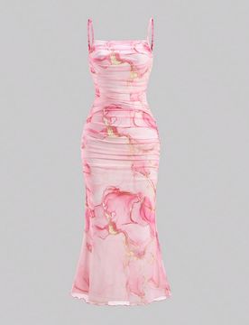 Vestido de tirantes con volantes y estampado floral de malla para adolescentes