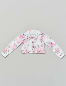 Giubbino cropped Liu-Jo in drill bianco con fiori rosa all over - Liujo - FashionsVida