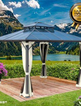 Alu Pavillon PAGODE 3,5x3,5m beige mit Moskitonetz