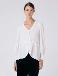 Crepe V-Neck Tie Front Blouse Ivory female