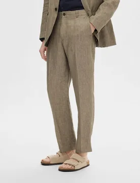 Pantaloni color noce in tela di puro lino - Homme - FashionsVida