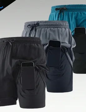 Pantalones cortos deportivos para hombre, diseño de doble capa anti-exposición, suaves y cómodos, adecuados para fitness, correr, nadar, pantalones - Shein - FashionsVida