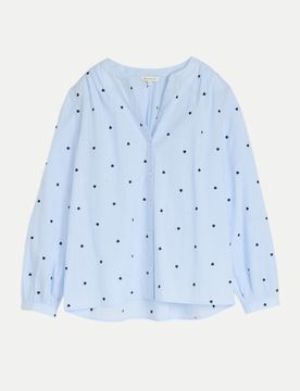 Bluse mit Herz-Stickerei Blau 42