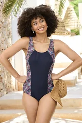 Tummy Control Illusion Panelled Swimsuit - Multicolor - Size: 12