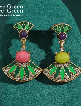 Vintage Enamel Green Earrings Drop Dangle For Woman Natural Stone Gold Color Luxury Designer Jewelry Party Accessories 2025 - Aliexpress - FashionsVida