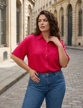 Camicia con miscela di lino - rosa shocking