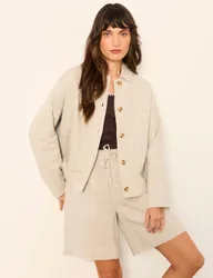 Pure Linen Lightweight Collared Jacket Stone female