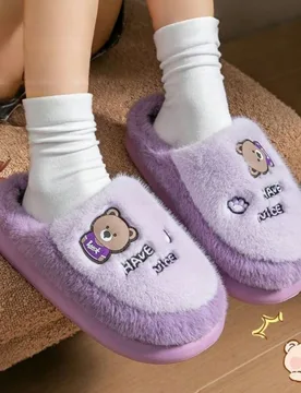 Nuevas y elegantes pantuflas de mujer con forro de peluche, cálidas y lindos diseños de dibujos animados con suela gruesa, adecuadas para el hogar, - Shein - FashionsVida