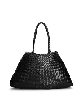 Borsa Grande In Pelle Intrecciata Nera