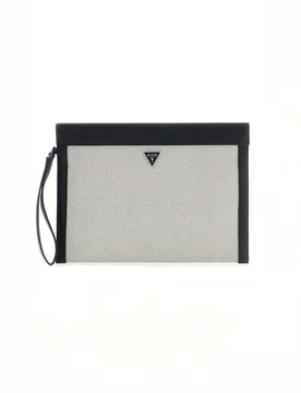 Pochette bianca e nera traforata con logo in metallo - Guess - FashionsVida