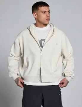 Sudadera con capucha oversize Lift de felpa francesa con cremallera de dos vías para hombre de MP - moteado crema - XS - MyProtein - FashionsVida
