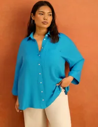 Collared Button Through Shirt Blue female