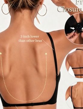 Sujetador sin costuras y sin espalda para mujer, cierre delantero cruzado tipo bandeau, lencería sexy, lencería nupcial, 3 tirantes ajustables, lenc