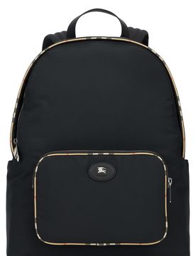 Tartan-Trim Backpack with Zip Pockets and Adjustable Straps (15 cm x 40 cm x 32 cm)