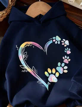 Pieza Sudadera con forro térmico y estampado de pata de gato para niña preadolescente, ropa para estudiante joven, top de manga larga para otoño/in - Shein - FashionsVida