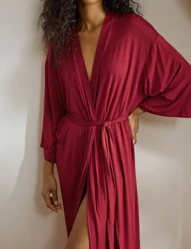 Bata de baño suave y lisa de unicolor, elegante ropa de estar en casa de manga larga para la temporada navideña, acogedora vestimenta para otoño e - Shein - FashionsVida