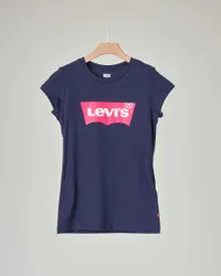 T-shirt blu a maniche corte con batwing Levi's rosa stampato 10-16 anni