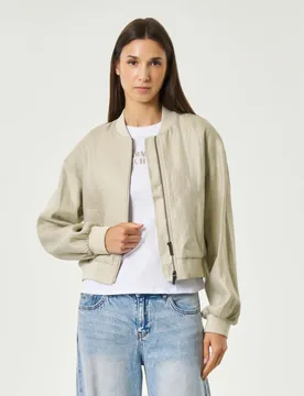 Giacca bomber Exchange beige in puro lino con chiusura zip - Armani - FashionsVida