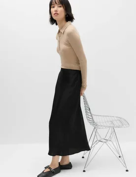 Satin Midi Slip Skirt Black female - M&S - FashionsVida