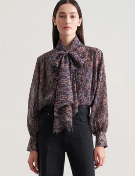 Schluppenbluse mit Metallic Garn Blau 40 - Seidensticker - FashionsVida
