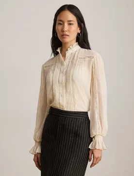 Blusa de mujer de corte romántico con mangas abullonadas - Lauren Ralph Lauren - FashionsVida