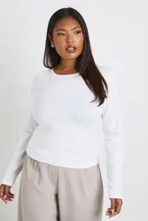 Womens Plus Basic Long Sleeve Fitted Longline Top - White - Size 16 Uk