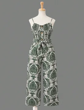 Mono de niña preadolescente con estampado floral retro, verde pastel, estilo boho de verano para vacaciones y días festivos, con volantes, cintura c - Shein - FashionsVida