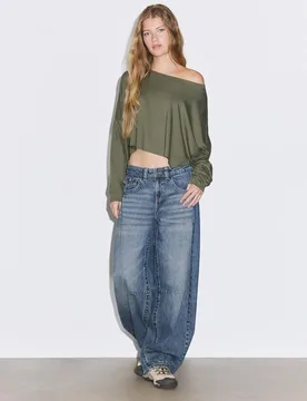 Langarm-T-Shirt Khaki XS - Stradivarius - FashionsVida
