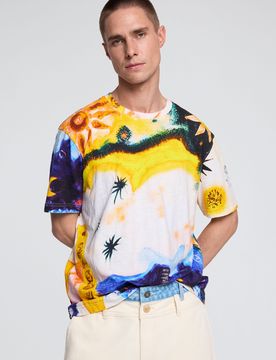 Camiseta estampada cosmos, Hombre, Algodon, Azul, XS