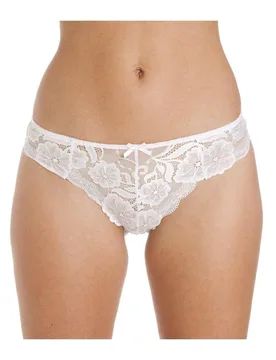 Women's Two Pack Floral Lace Thong in White Size: 8 - White - Size: 8 - Camille - FashionsVida