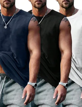 Set de 3 camisetas de tirantes casuales de verano para hombre de unicolor - Shein - FashionsVida