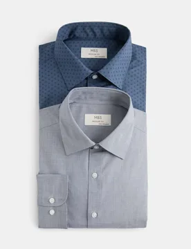 Pack Regular Fit Easy Iron Printed Shirts Blue Mix male - M&S - FashionsVida